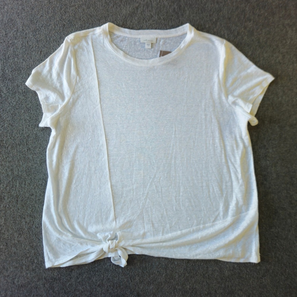 New! J. Jill Love Linen Tee L White Short Sleeve Side Tie Hem Breathable Relaxed